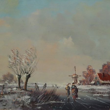 J.H. Jaspers (1937) - Dutch winter scene with skaters