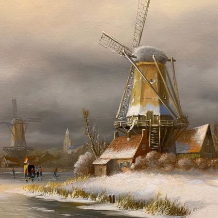 G.J.A. van Reede (1929-1998) – Dutch winter and ice sight with many people on the ice