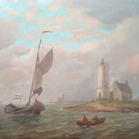 Dutch school (19/20th century) - Sea view with Marken lighthouse.