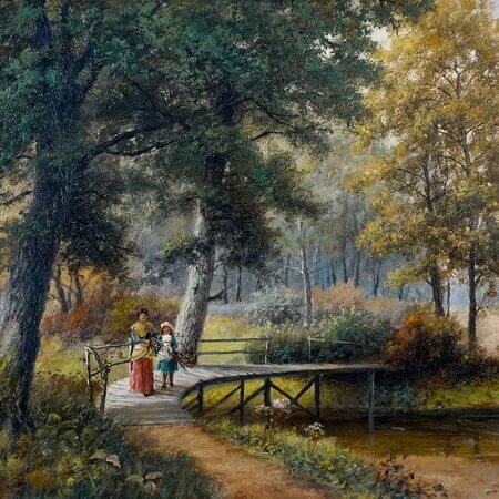 Frank Rawlings Offer (1847-1932) - Figures on a path by a riverside