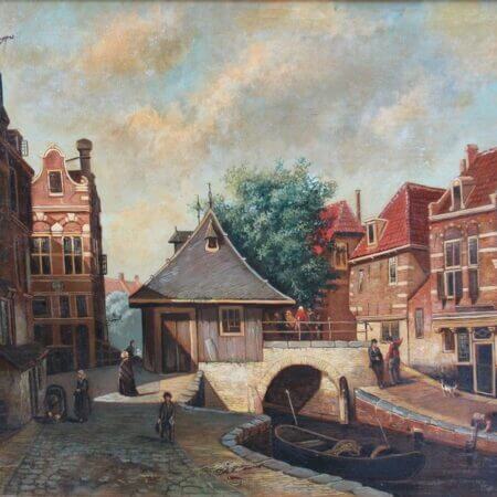 J. Kiers (20th century) After Cornelis Springer - The Visch Bridge over the Oude Rijn in Woerden