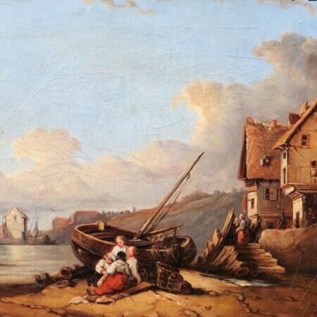 Eugène Isabey (entourage de) - Paysage marin avec une famille de pêcheur