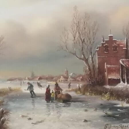 G.J.A van Reede (1929-1998) - Ice skating winter landscape