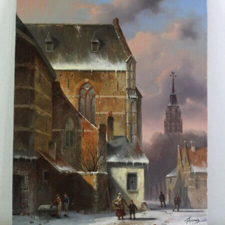Fred Arents (1949 -) - Winterface city of Haarlem. Oil on canvas.